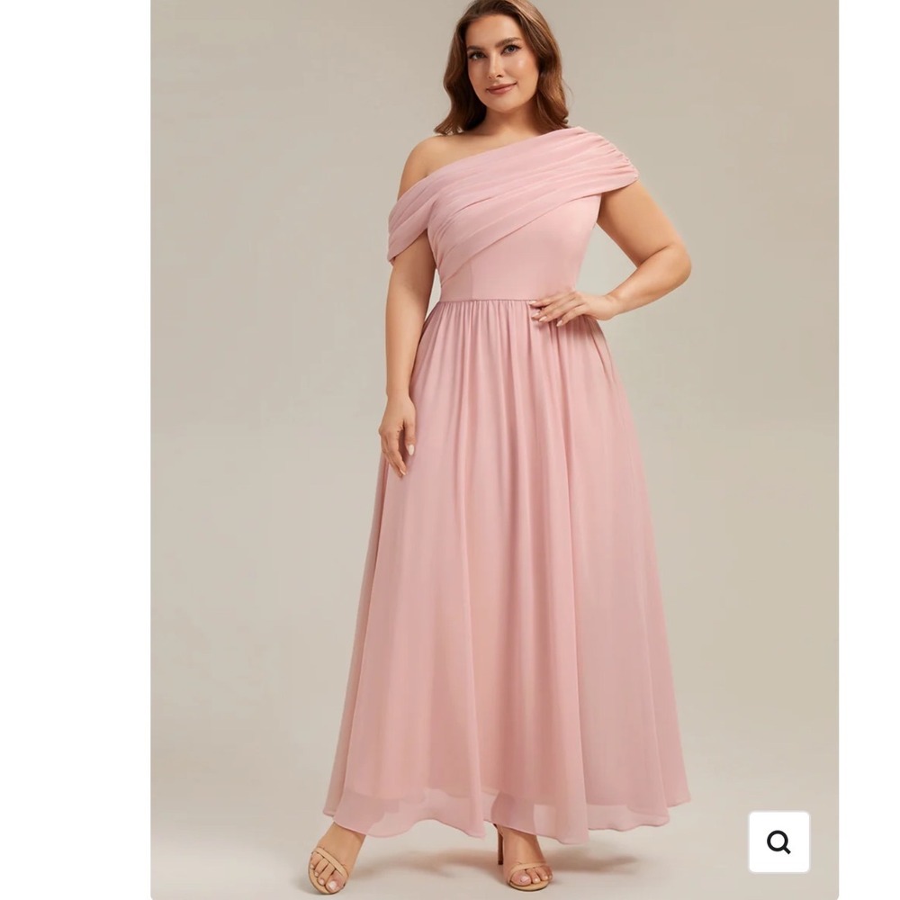 Ever Pretty Gathered Chiffon Maxi Dress 16 Pink One Shoulder Bridesmaid Gown NWT